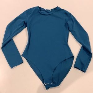 MangoPop Womens Long Sleeve Crew Neck Bodysuit Dark Teal